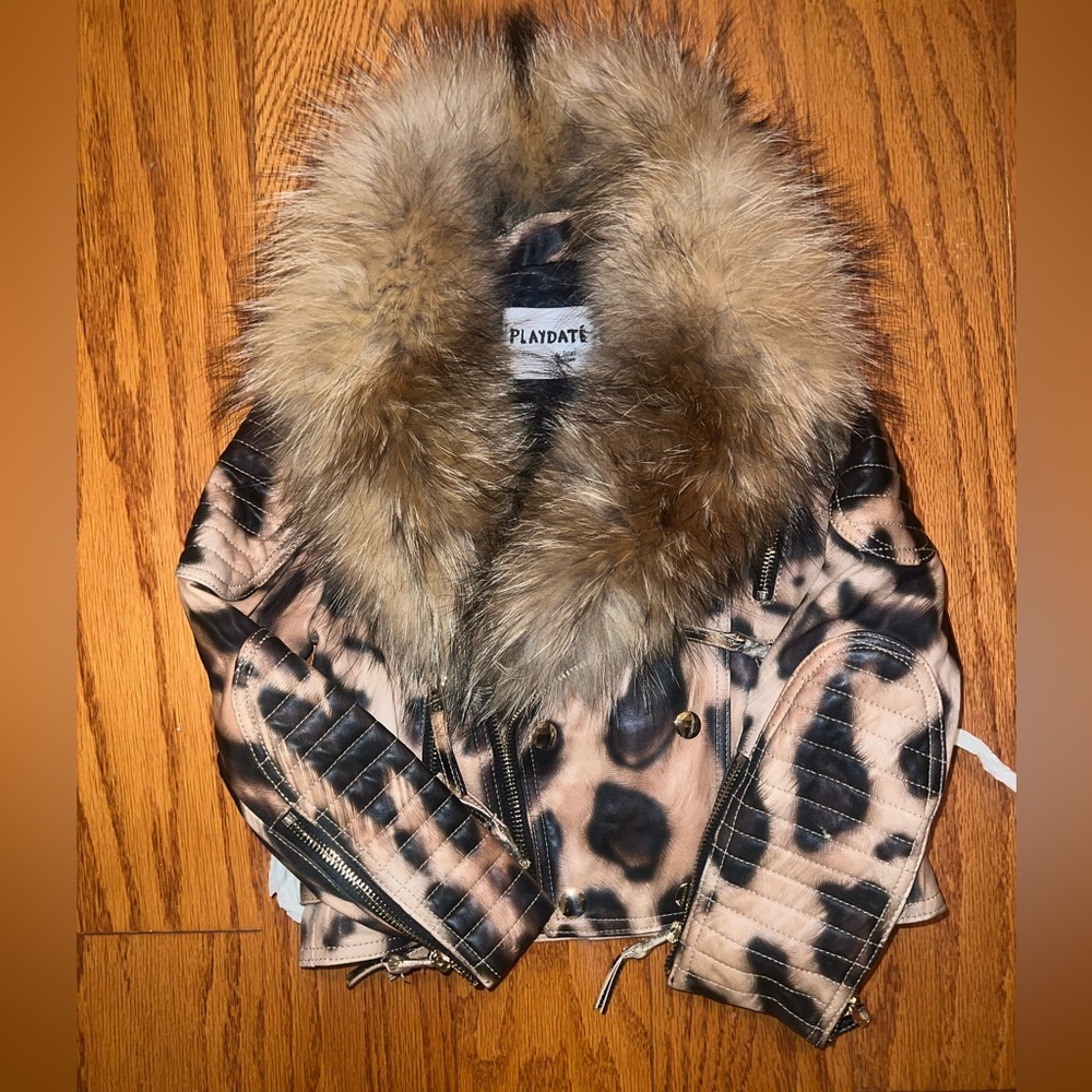 Girls Genuine Leather Leopard/Jaguar Print Jacket size 4t NWOT